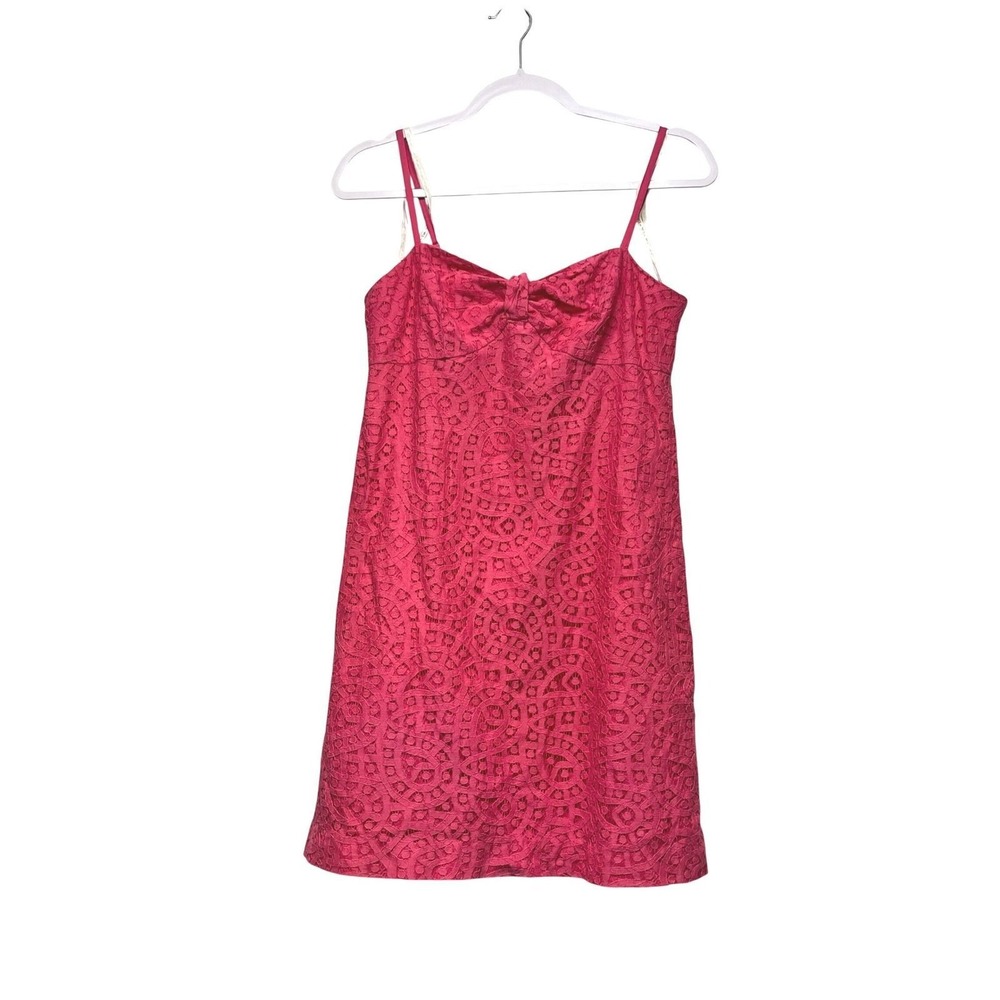 Lilly Pulitzer karina Eyelet Pink Lace Bow Mini Dress Size 4 Barbiecore Coastal